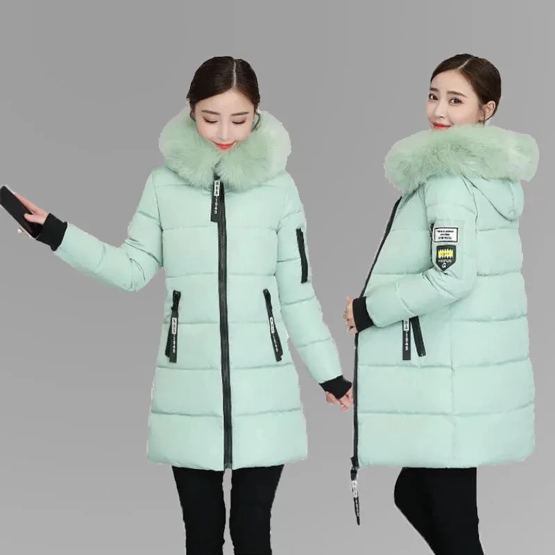 Down Cotton Coat Womens 2022 New Korean Self-cultivation All-match Padded Jacket Women Hooded Fur Collar Thick Large Size Parka