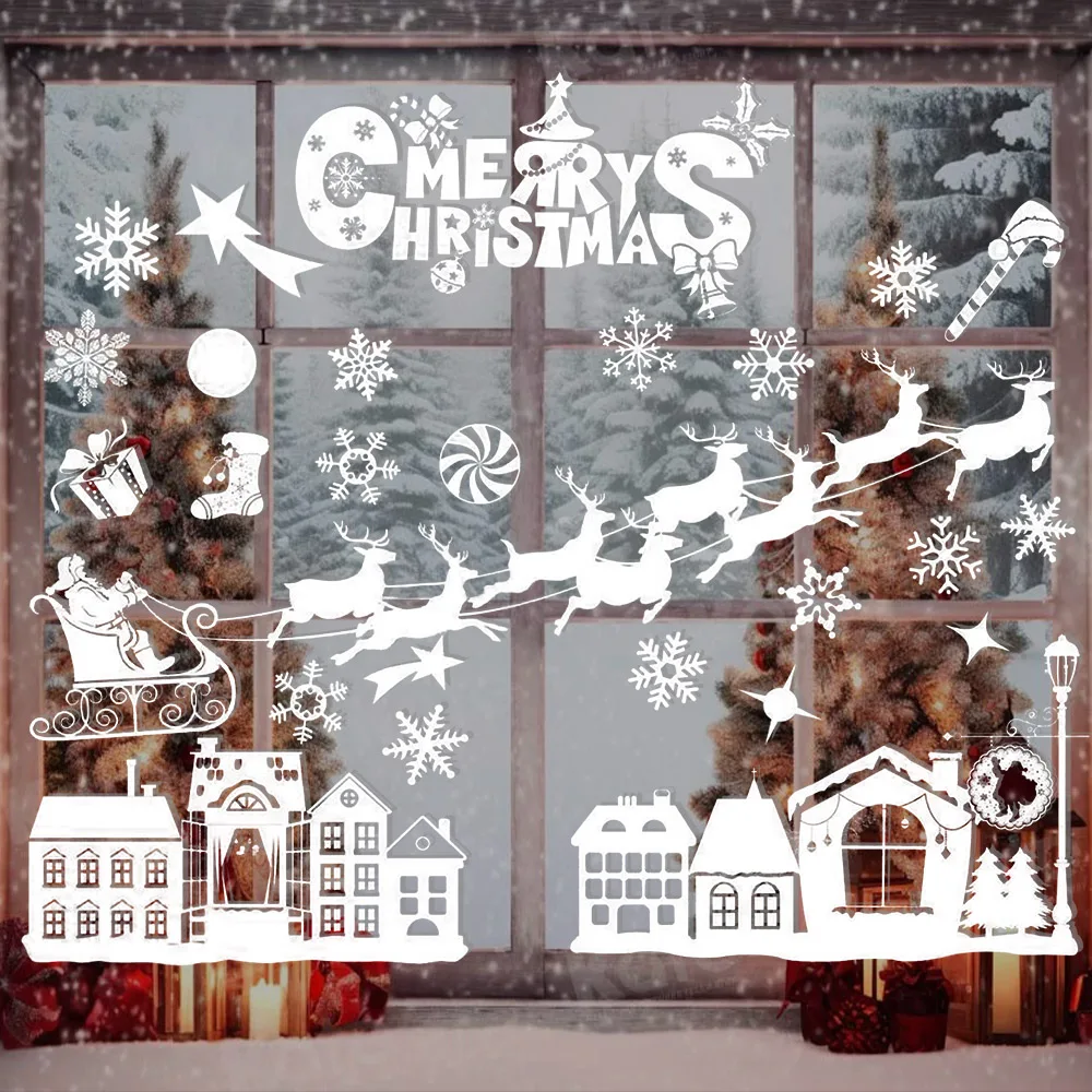 1 компл. 2025 рождественские наклейки на окно Лось снежинка рождественская елка