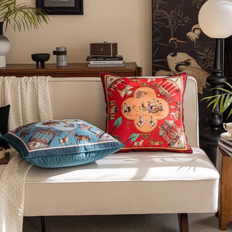 Роскошная Бархатная подушка синяя красная Подушка Ранняя 55x55 королевская