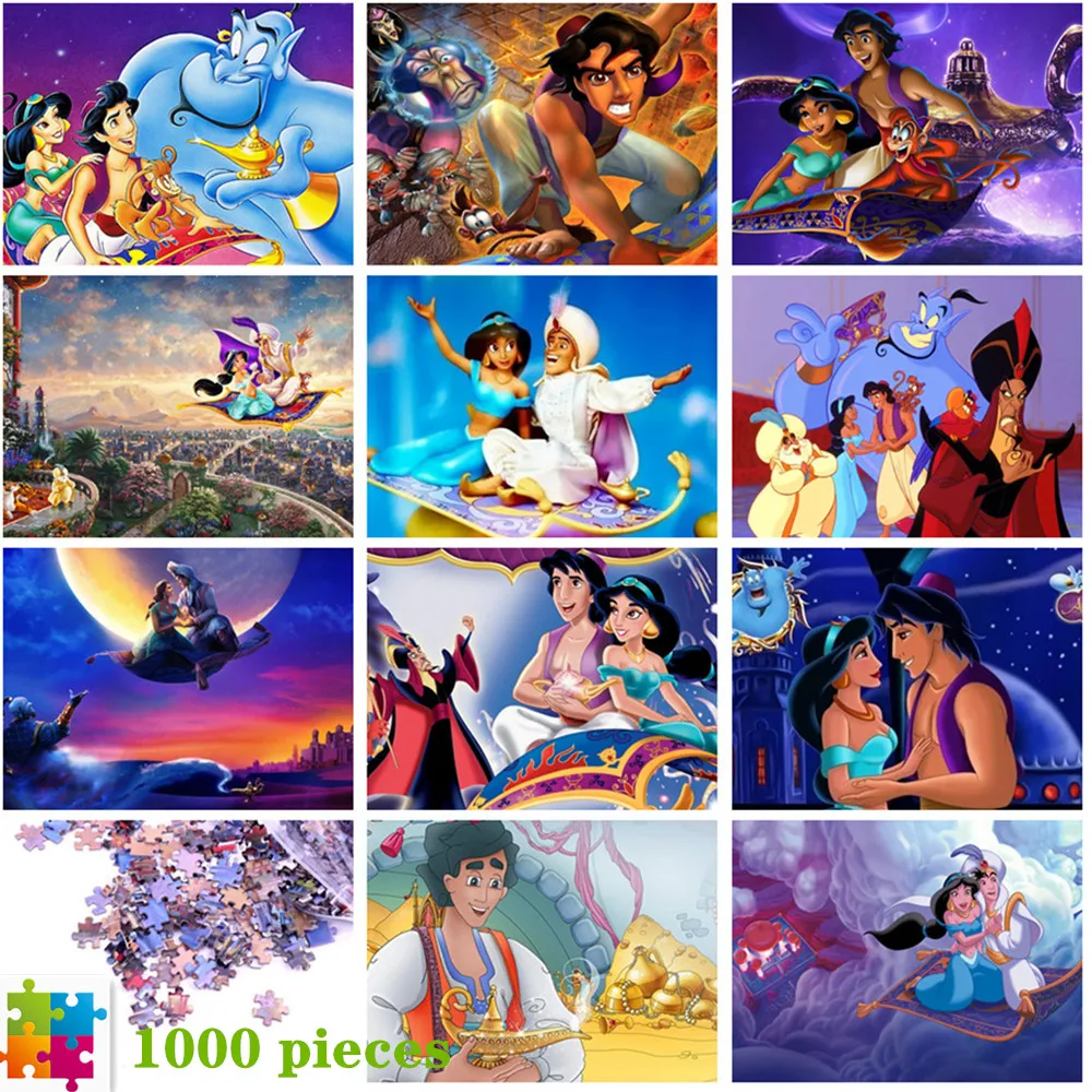 

Disney Cartoon Puzzles 1000 Pieces Aladdin and The Magic Lamp Jasmine Princess Jigsaw Puzzle 3D Children Parent-Child Game Gift
