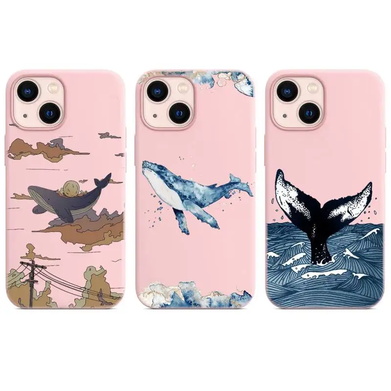

Ocean whale hand drawn pattern Phone Case Candy Color for iPhone 6 7 8 11 12 13 s mini pro X XS XR MAX Plus