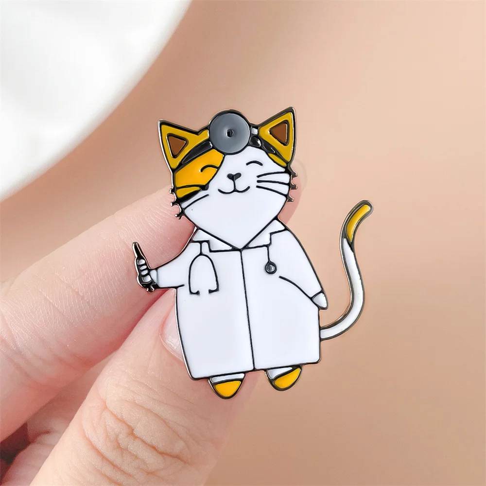 

Cat Doctor Enamel Pins Cute Funny Jewelry Medical Veterinary Brooch Hat Coat Lapel Badge Accessories for Intern Doctor Nurse