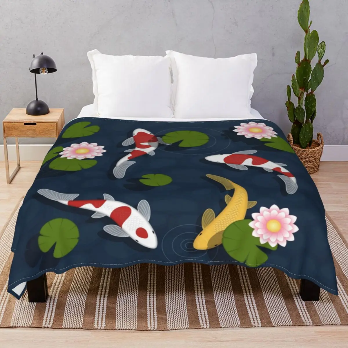 Japanese Koi Fish Pond Blankets Fleece Autumn Super Warm Throw Blanket for Bedding Home Couch Camp Cinema