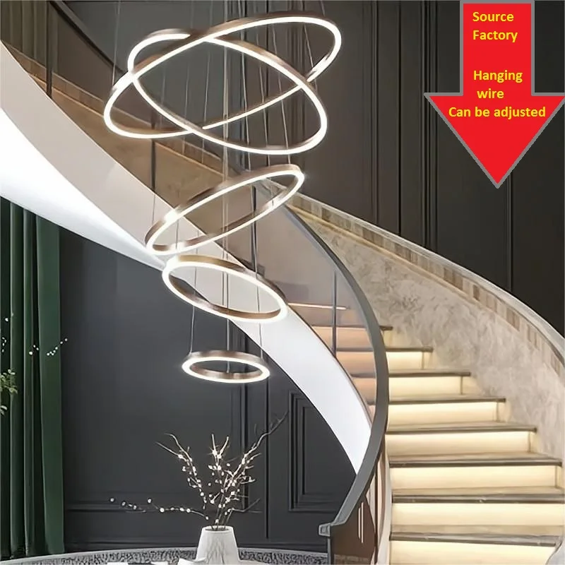 

Modern Led Rings Pendant Lamp Circle Ceiling Hanging Chandelier for Cottage Living Dining Room Staircase Home Lighting Fixture