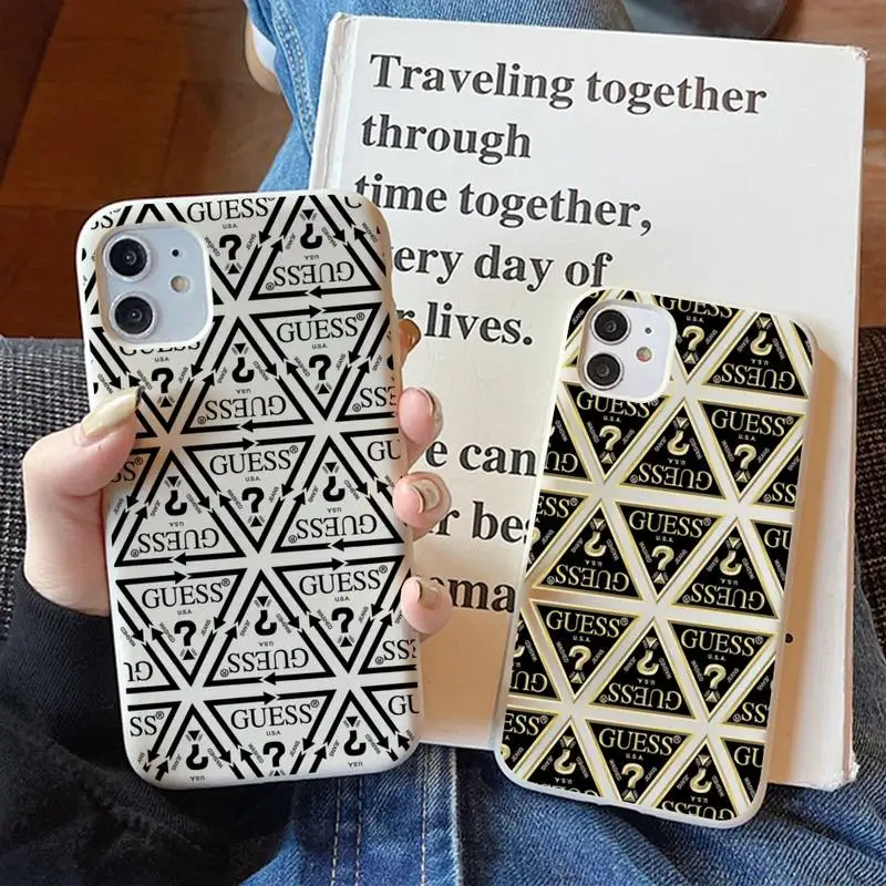 

Guess Triangle Letter Brand Phone Case for iPhone 11 12 13 Mini Pro Xs Max 8 7 6 6S Plus X XR Solid Candy Color Case