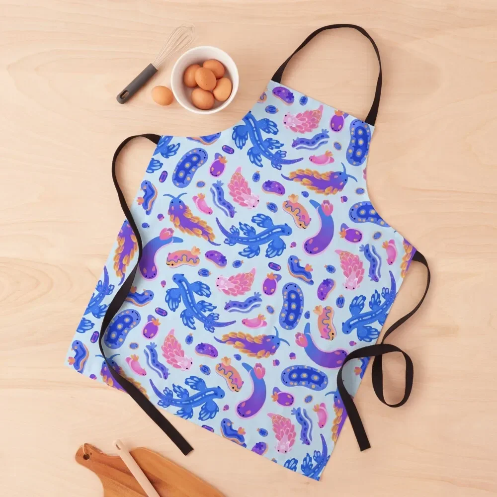 Морской слизня - пастельно-синий фартук Кулинарный женский для кемпинга