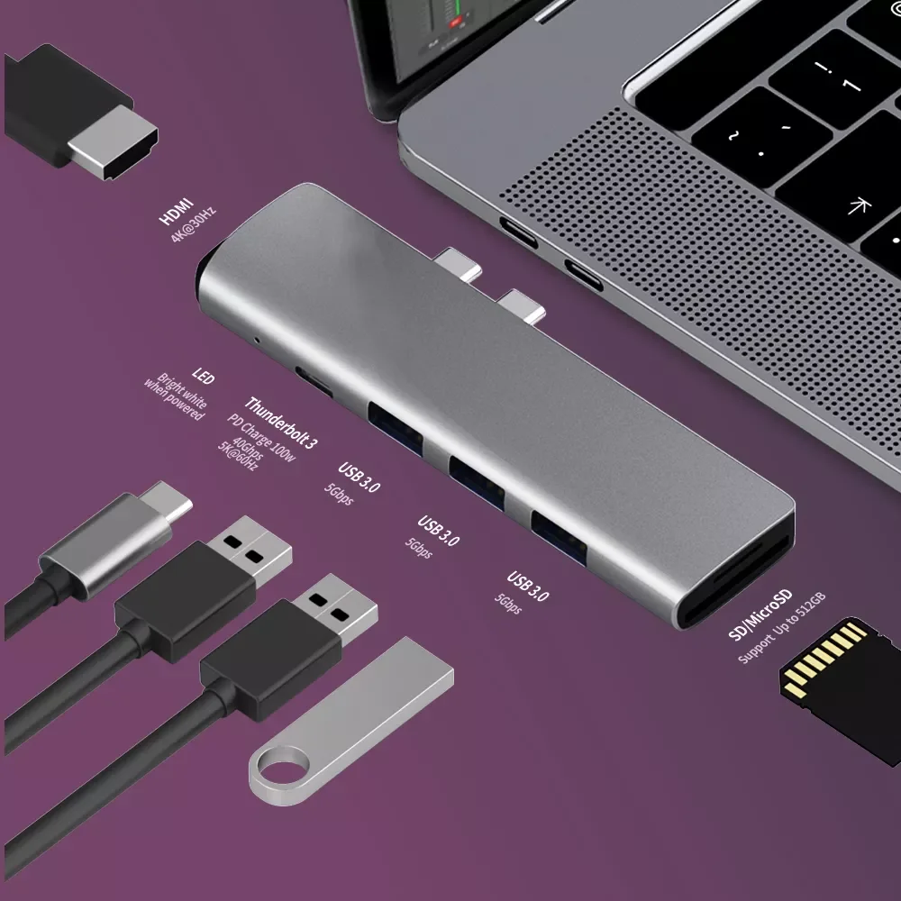 

USB 3.1 Type-C Hub To HDMI Adapter 4K Thunderbolt 3 USB C Hub with Hub 3.0 TF SD Reader Slot PD for MacBook Pro/Air 2018 - 2020