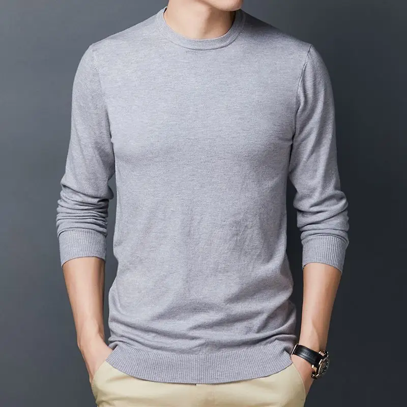 Свитер Мужской трикотажный Модный повседневный однотонный пуловер с круглым