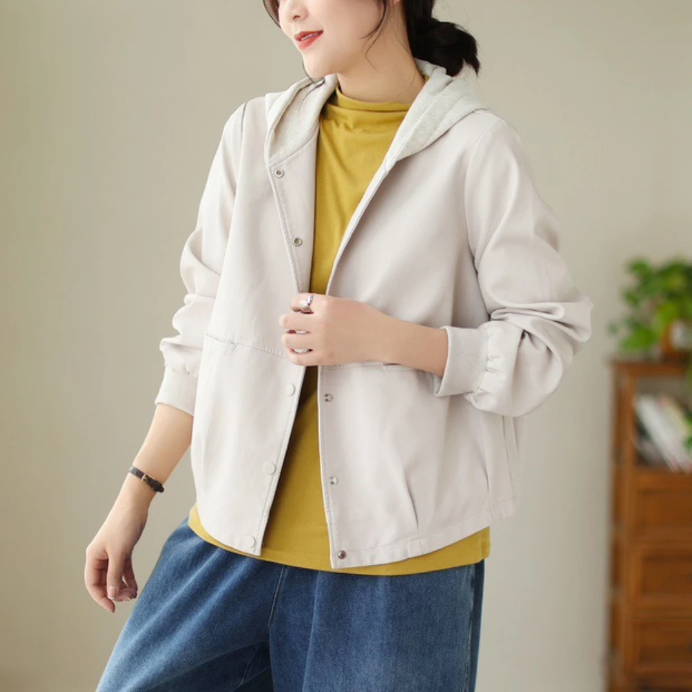 Новое осеннее кожаное пальто с капюшоном женское свободное повседневное пуловер