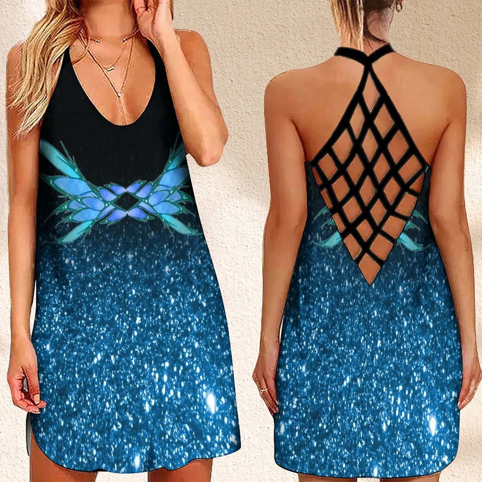 

Женское винтажное платье без рукавов, летнее платье с принтом бабочек и открытой спиной