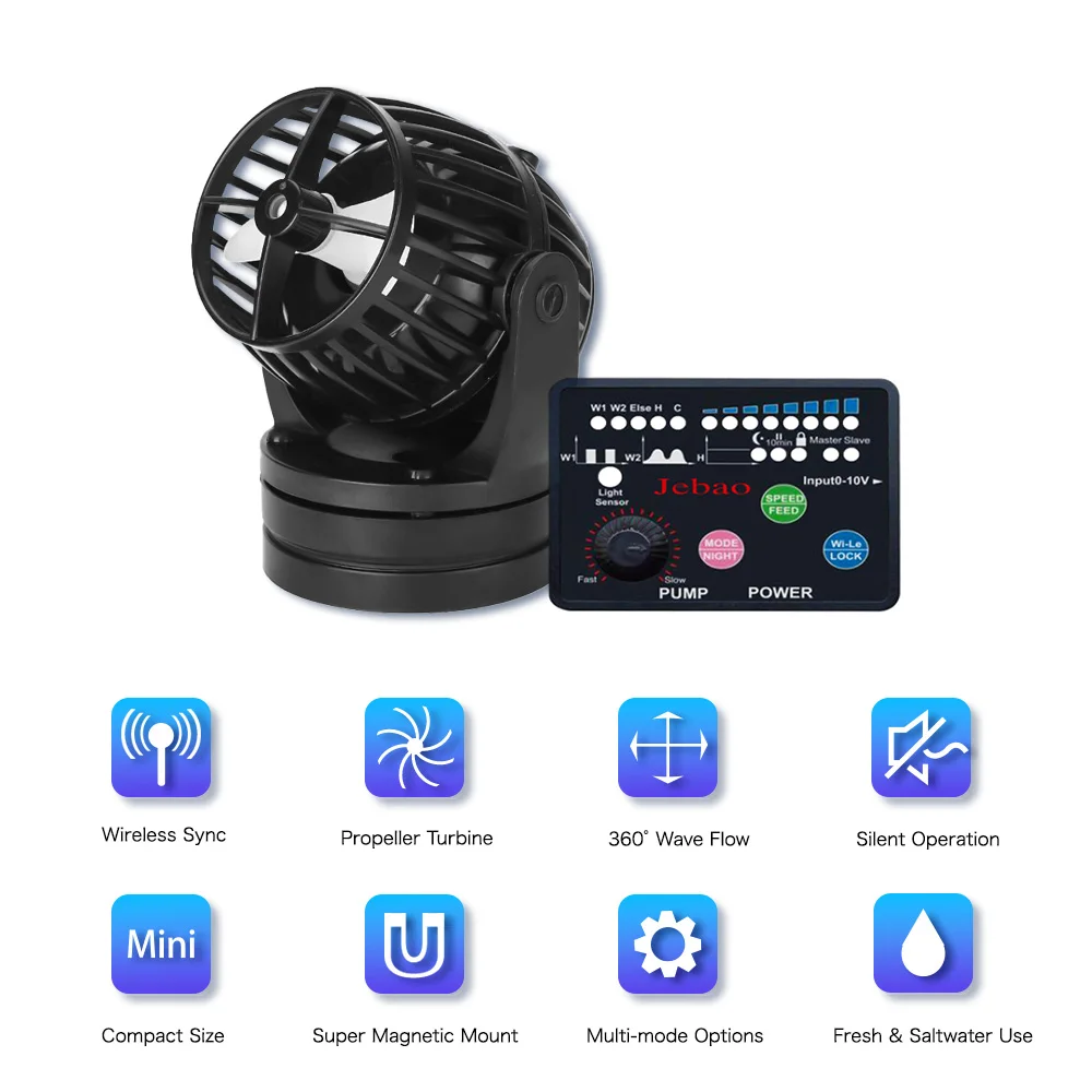 Фото Jebao Jecod SW Series Wave Pump 2/4/8/15 Wireless Sync Super Magnetic 360° °   Поток для аквариума с коралловыми рифами в пресной и морской воде №2