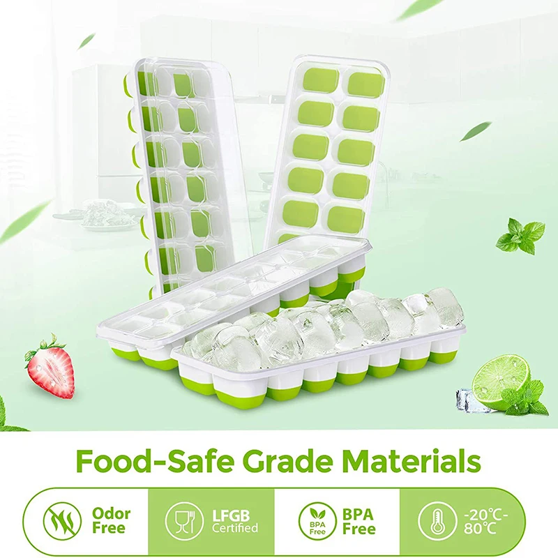 

14 Grids Silicone Ice Cube Tray Mold Met Clear Cover Popsicle Kichen Zomer Schimmel Fruit Maker Thuis Vriezer Accessoires Cub h1
