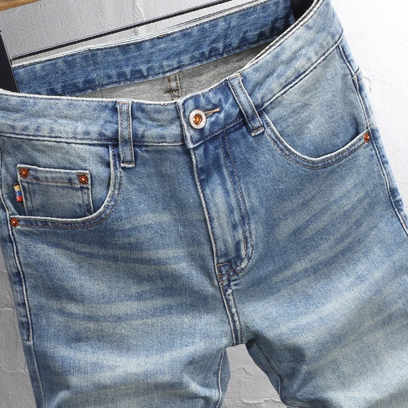 Джинсы мужские стрейчевые модные уличные штаны Slim Fit винтажные повседневные