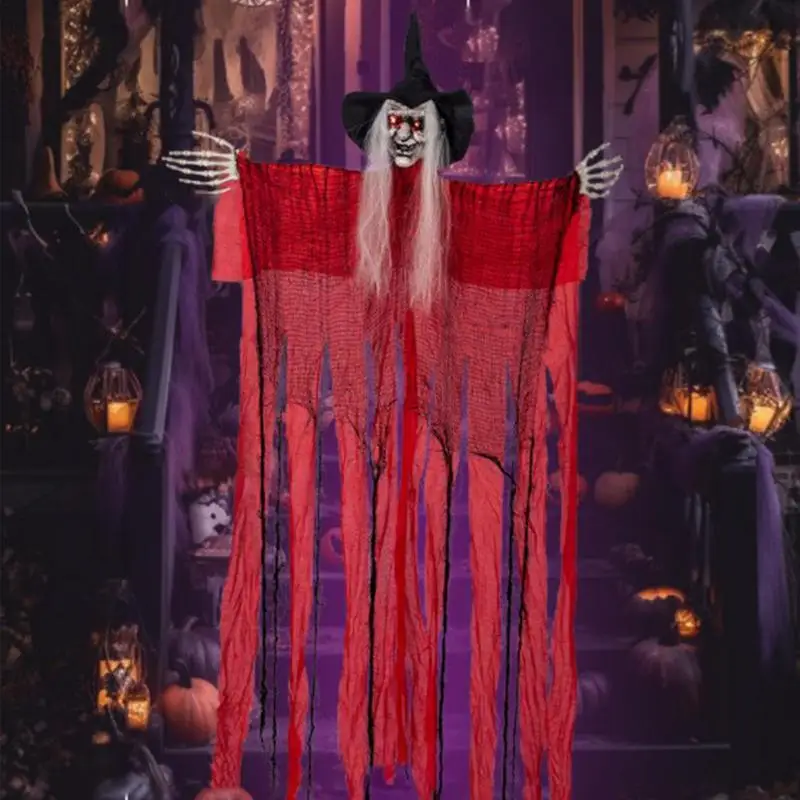 

Хэллоуин подвесной Призрак Череп с длинными волосами светящиеся глаза ужас Ведьма призрак дом голова Скелет реквизит 2023 Хэллоуин украшение