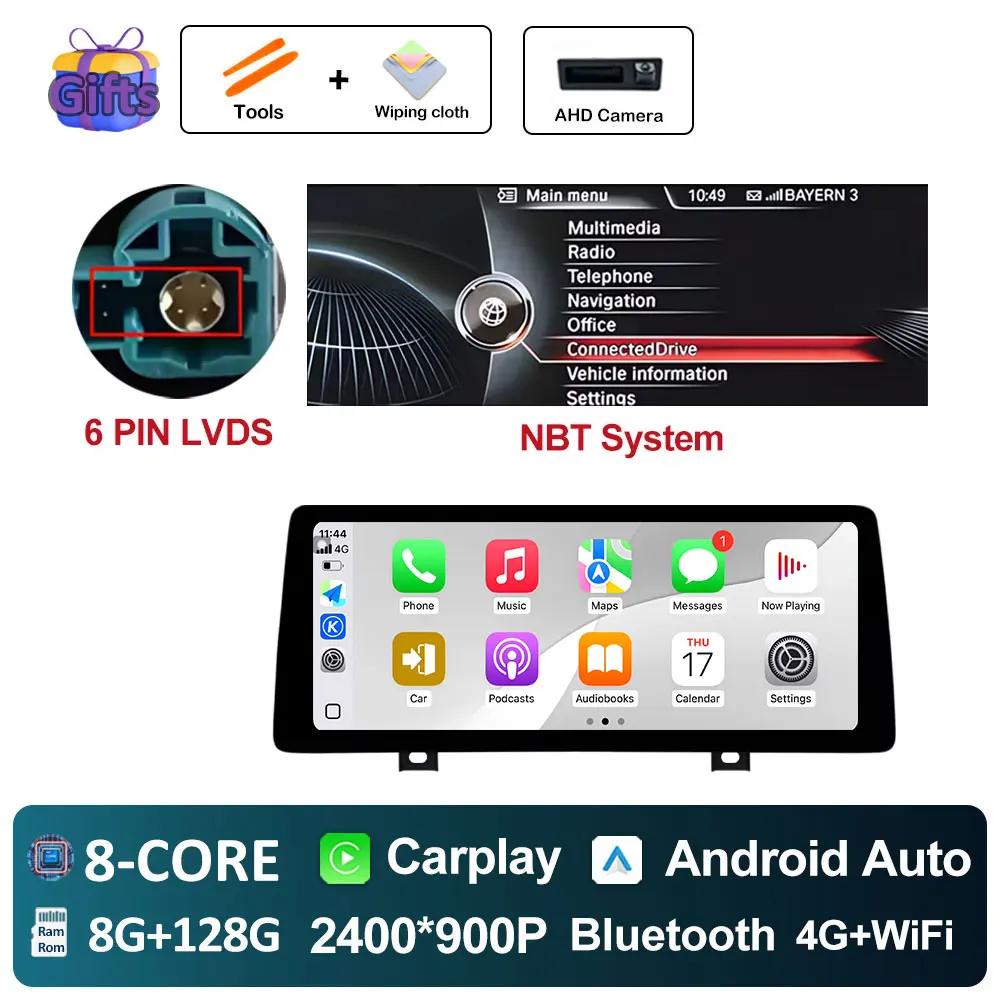 

Android 15 Carplay для BMW 3/4 серии F30 F31 F32 F33 F34 F36 2013-2019 с системой NBT/EVO, автомобильный видеомультимедийный плеер с Wi-Fi и GPS