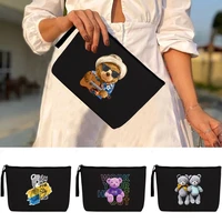 ladies fashion cosmetic cases cute make up bags travel girl zipper makeup pencil wallet headphone bear print storage bag
