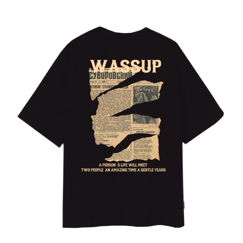 

T-shir For Men WASSUPxxioo fashion brand American High street vintage men short sleeve T-shirt vintage cotton couple top