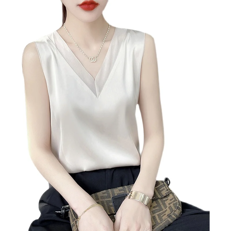 Кружевная шелковая майка с v-образным вырезом женская внутренняя одежда летняя