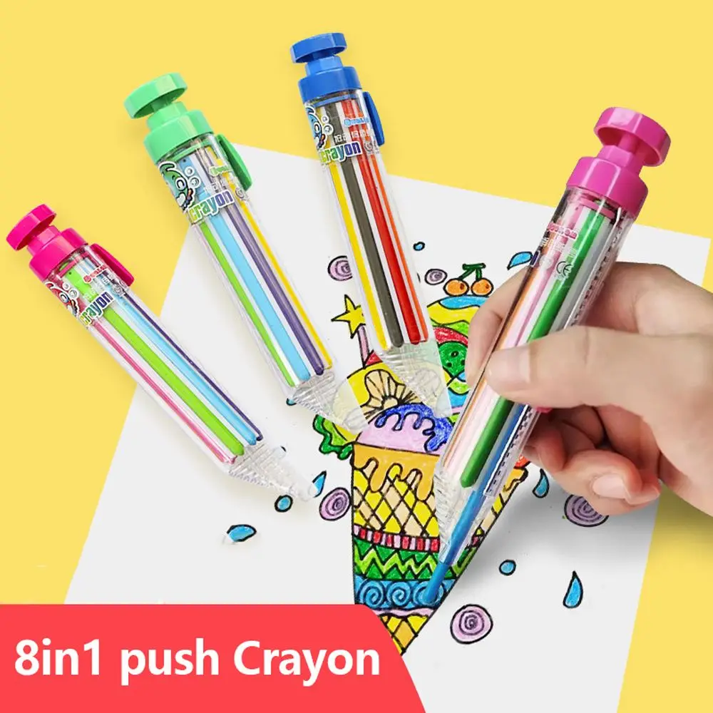 

Creative 8 In 1 Multicolor Crayons Funny Push Style DIY Replaceable Oil Pastel Colored Pencil for Kids Graffiti Painting Tools