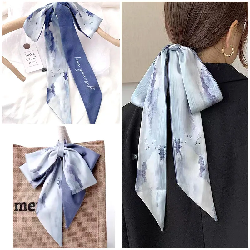 

Skinny Wrist Ribbon Silk Feel Neck Scarfs Female Long Hairband Elegant Neckerchief 9*140CM Fashion Headband Bag Scarves Women