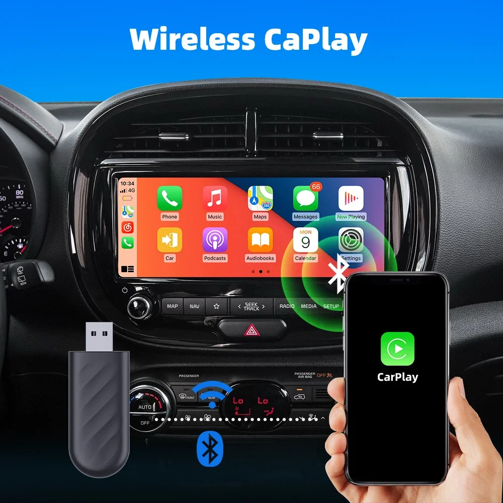 Mini CarPlay Wireless Adapter 2 IN 1 Carplay&ampAndroid Auto Bluetooth WiFi Fast Connect Plug and Play for OEM Wired Car