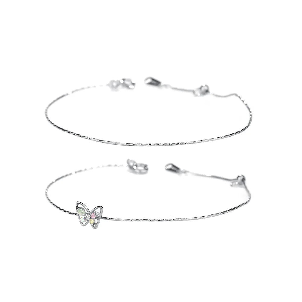 Женский браслет из серебра 925 пробы с разноцветными бабочками циркония
