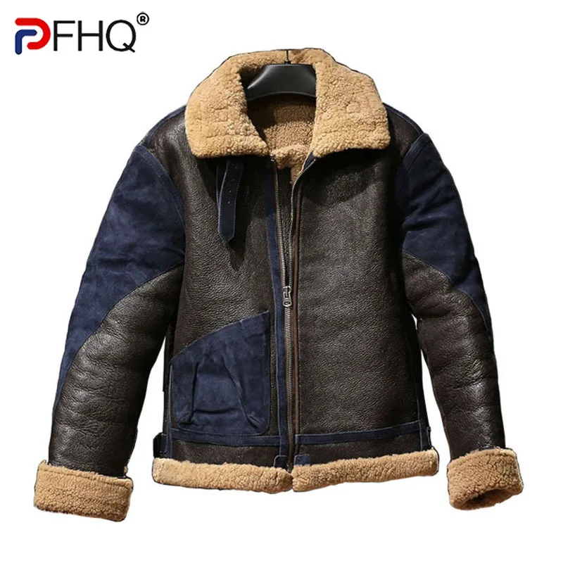 

PFHQ 2022 Trendy Men's Luxury Genuine Fur Leather Jacket Elegant Fashion Casual Male Shearling Coat High Quality Winter Clothes