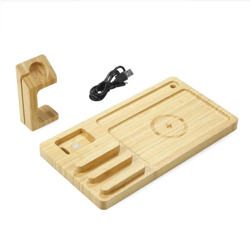 

Bamboo Wireless Charging Stand Wireless Solid Bamboo Charging Station For Multiple Devices 10W Charger Station Wireless 4 In 1