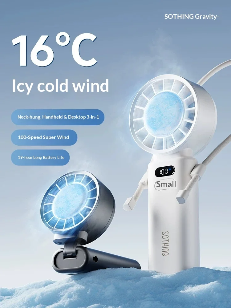Портативный мини-вентилятор Sothing ICEZ2, 100 скоростей, супермощный, 19 часов автономной работы, легкий, тихий, отличный подарок (art.: 3920dafcc2b01) - 3920dafcc2b01
