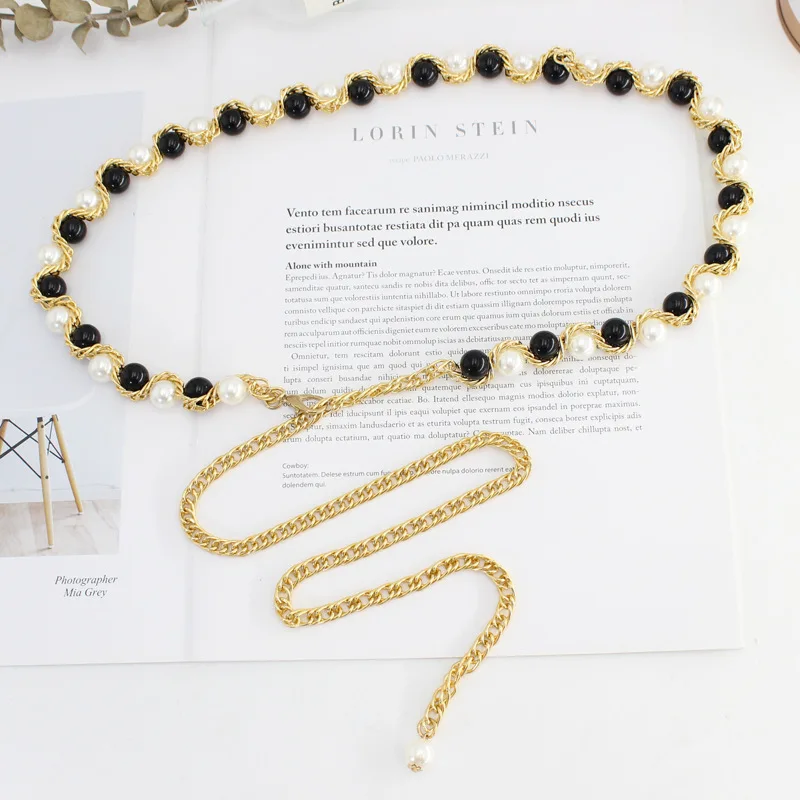 

Fashion Pearl Women Waist Chain Belts Female Silver Gold Mini Metal Dress Decorative Belt Woman Thin Chains Women Thin Waistband