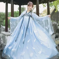 feather hanfu student chest length chinese kimono sleeve fairy outfit women dance costume traditional chinese clothing for women