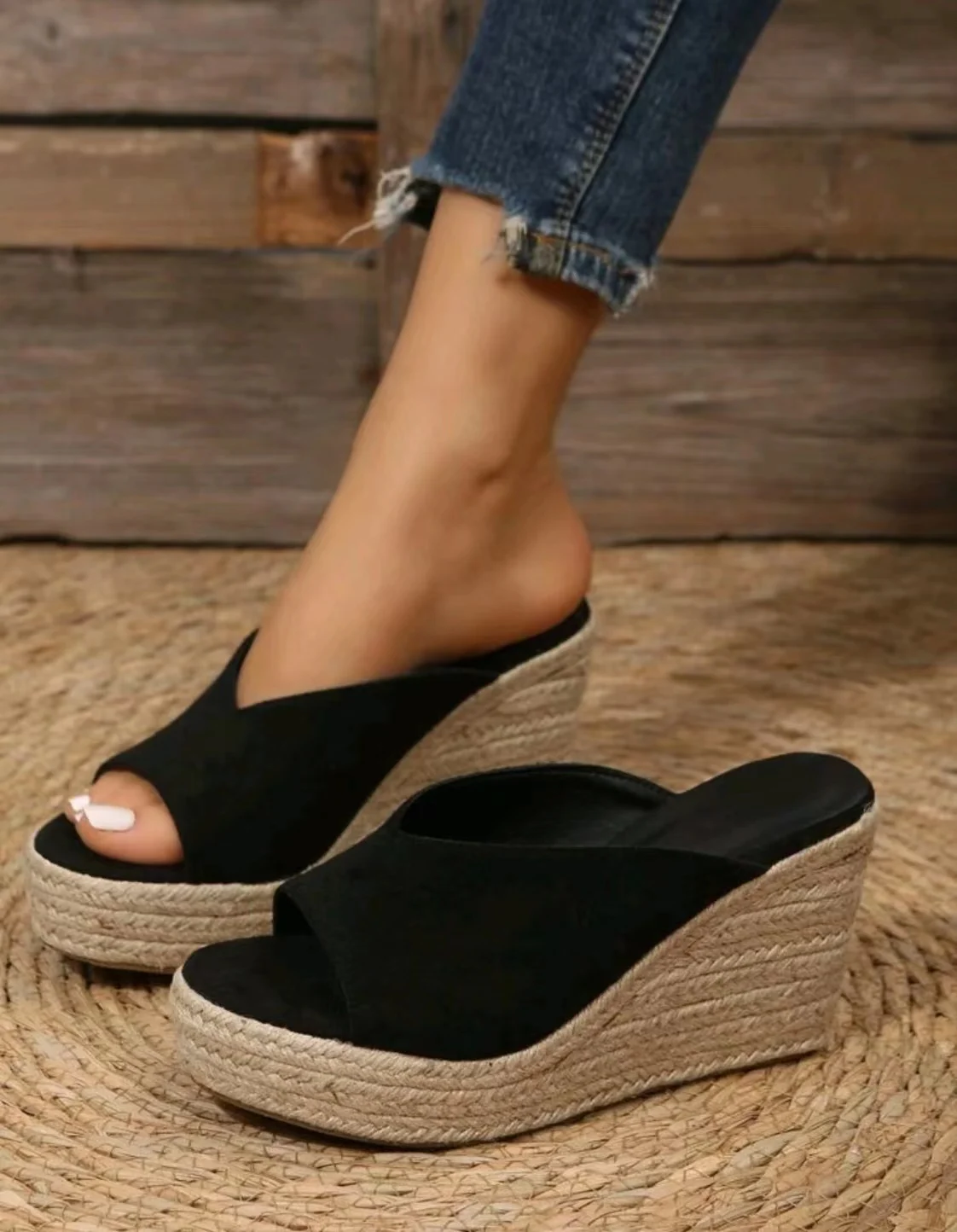 

Women's Slippers Ladies Casual Platform Wedges Sandals Fashion Open Toe Straw Braid Rome Sandals Size 35-40 Female Beach Sandals