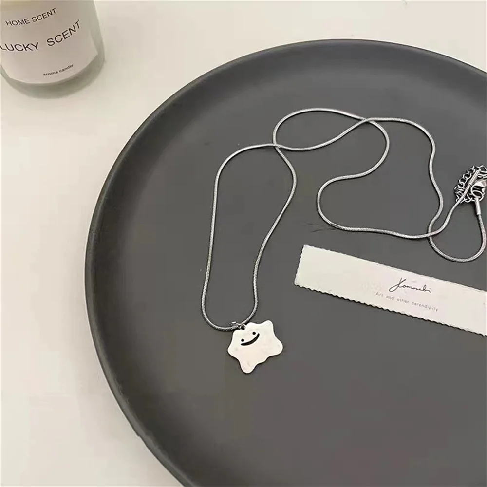 

Cute Little Monster Pendant Necklace Titanium Steel Serpentine Chain Birthday Party Silver Jewelry Women Men New Year Gift 2023