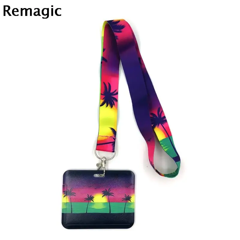 

Sailing Sun Sunset Coconut Tree Card ID Holder Bag Student Women Travel Bank Bus Business Card Cover Badge Accessories Gifts