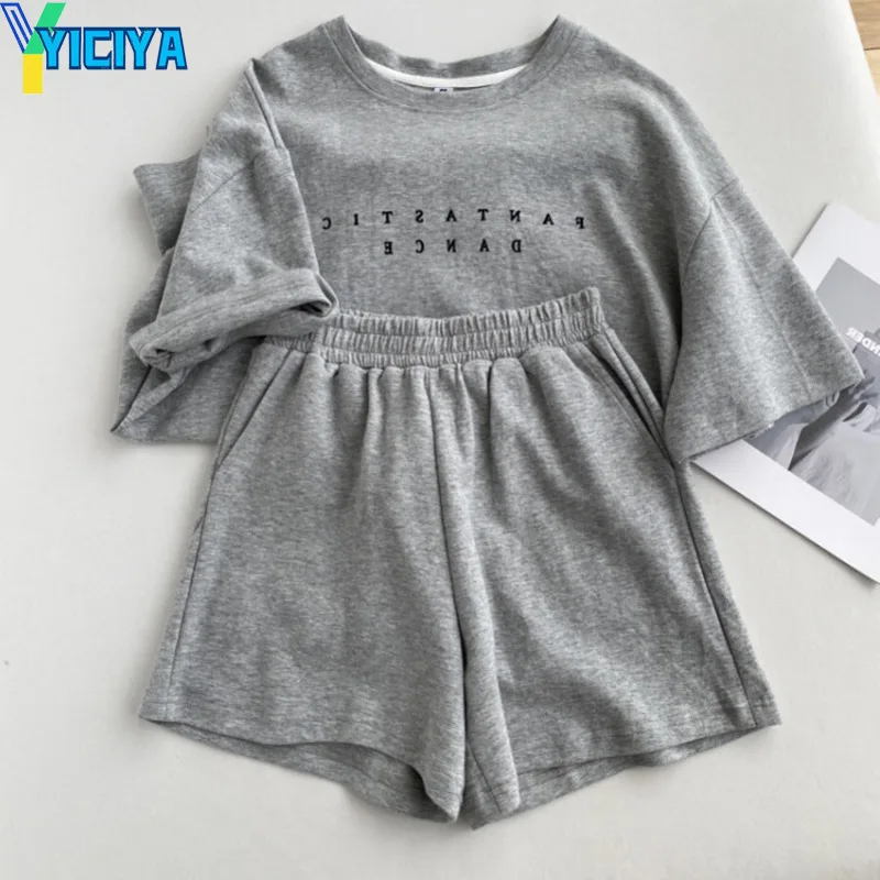 

YICIYA Summer Woman Fashion Sets Women 2022 New Casual Loose Two Pieces Short Sleeve T Shirts and High Waist Short Pants Suits