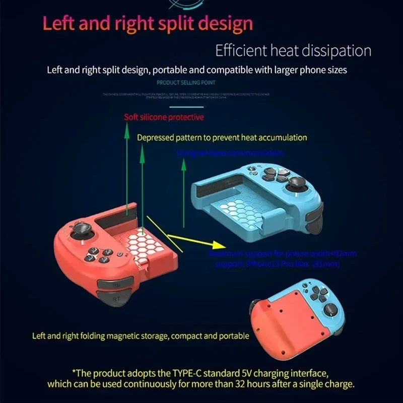 Фото 061 Портативный мобильный игровой джойстик, беспроводной Bluetooth-геймпад с интерфейсом Type-C для телефонов Android и iOS. №5