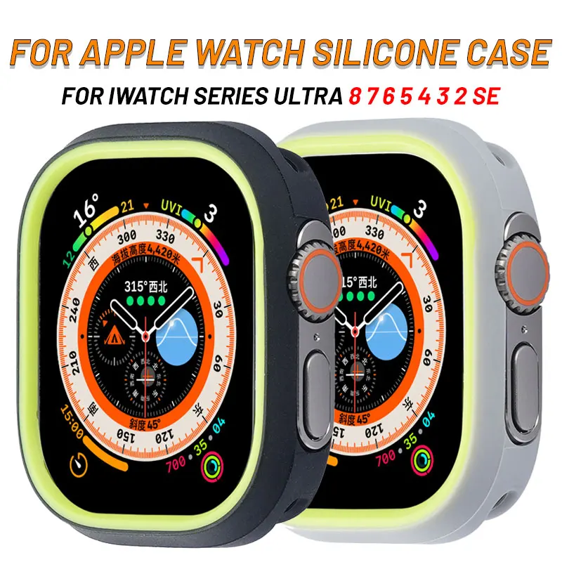 Soft Silicone Case For Apple Watch Ultra 49mm Cover For apple watch 8 case 45mm For iWatch Series 7 6 5 SE 49MM 44MM Accessories
