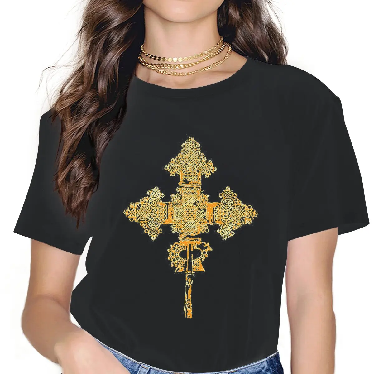 

Cross Essential Women Clothing Ethiopian Cross Graphic Female Tshirts Vintage Gothic Loose Tops Tee Kawaii Girls Streetwear