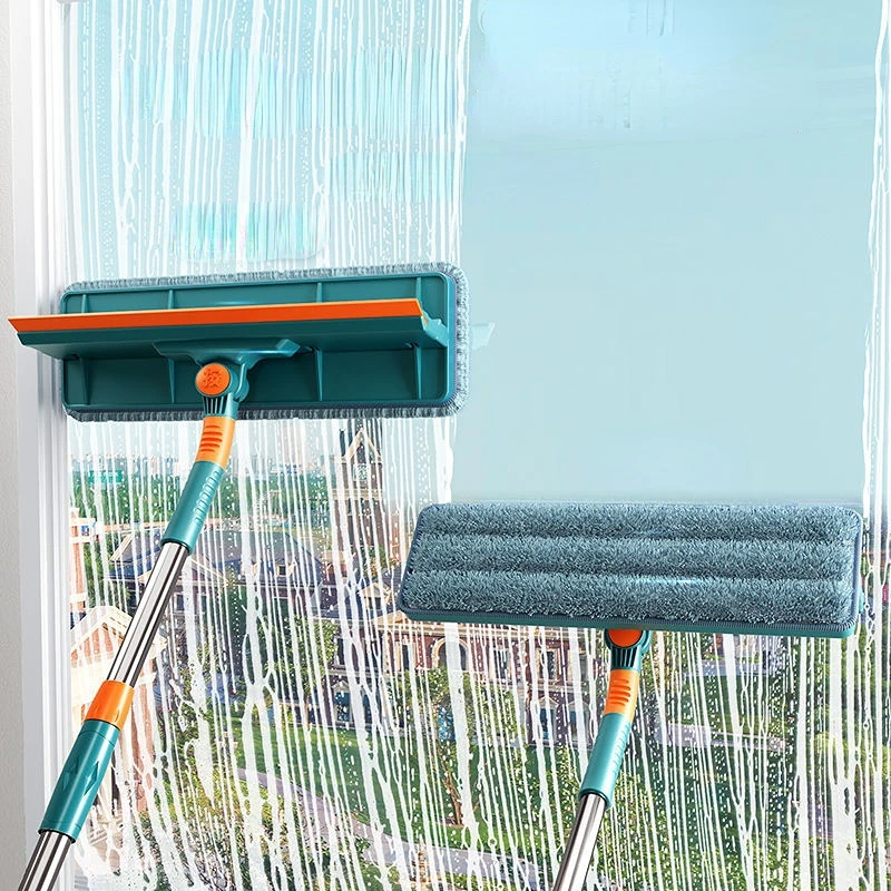 

Glass Cleaning Tool Double-sided Telescopic Rod Window Cleaner Mop Squeegee Wiper Long Handle Rotating Head Brush