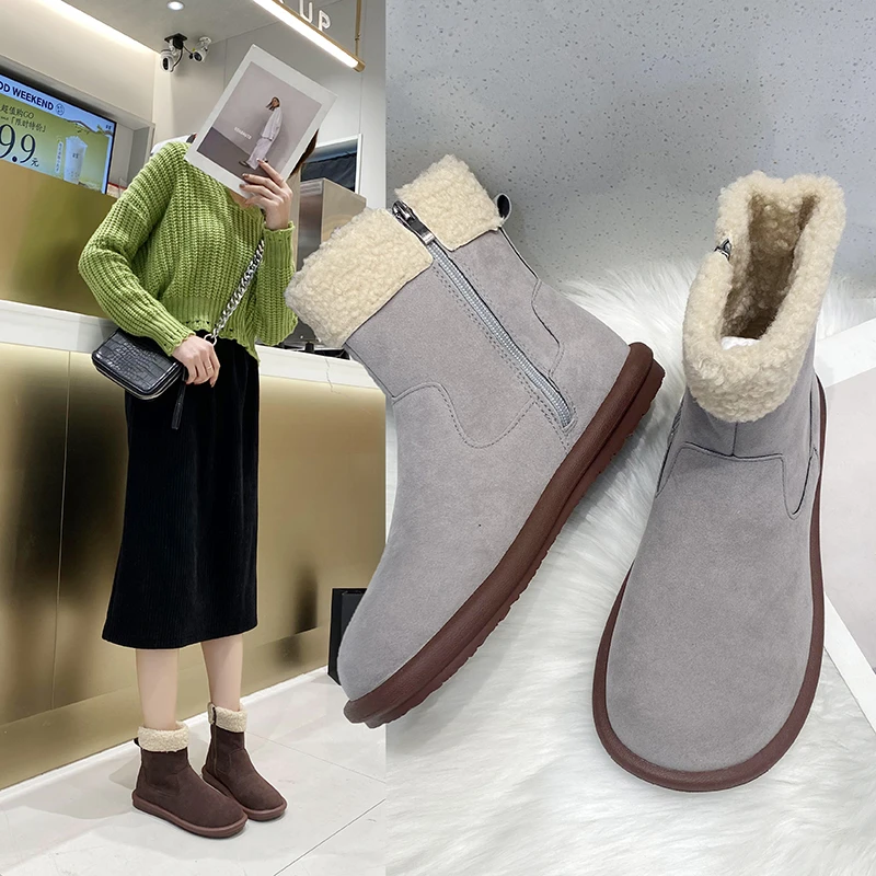 

Женские ботинки челси на плоской подошве, меховые Плюшевые Теплые повседневные ботинки на платформе, зимние дизайнерские Замшевые женские ботинки на толстой подошве, новинка 2022