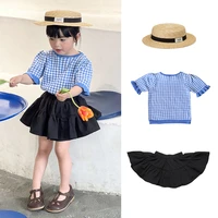 children plaid knit top clothes summer kids two piece clothing set baby girls knitted short sleeve sweater top and skirts outfit