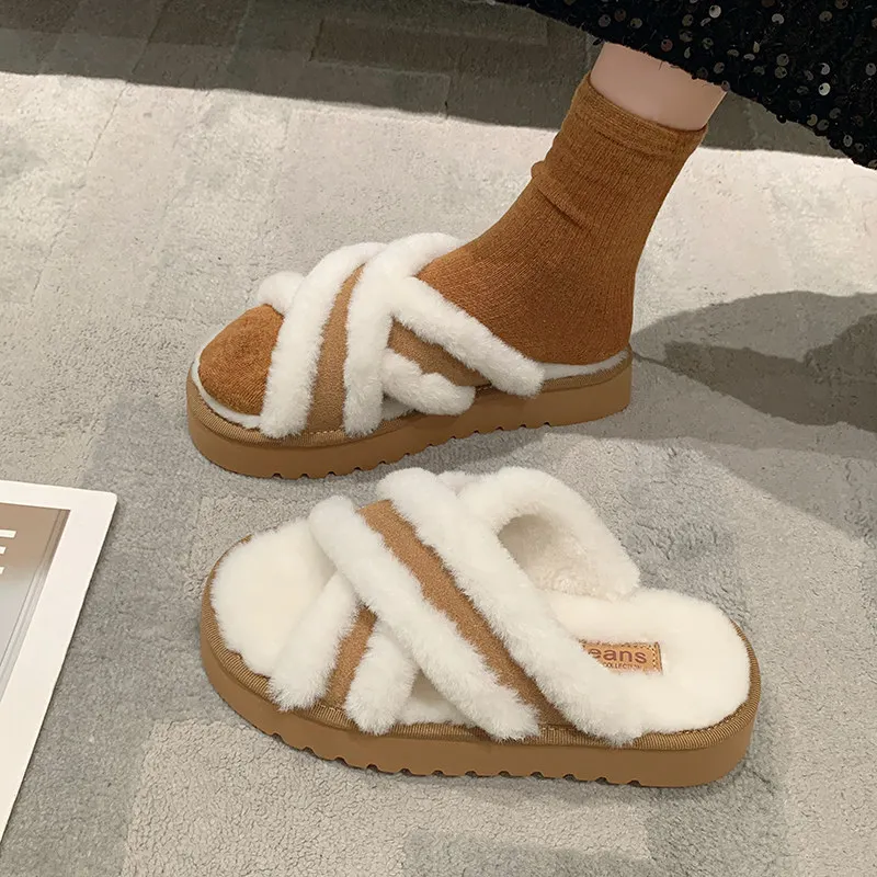 

Женские массажные шлепанцы на платформе, домашние Шлепанцы из плюшевой ткани, хлопковые шлепанцы в римском стиле, 2023