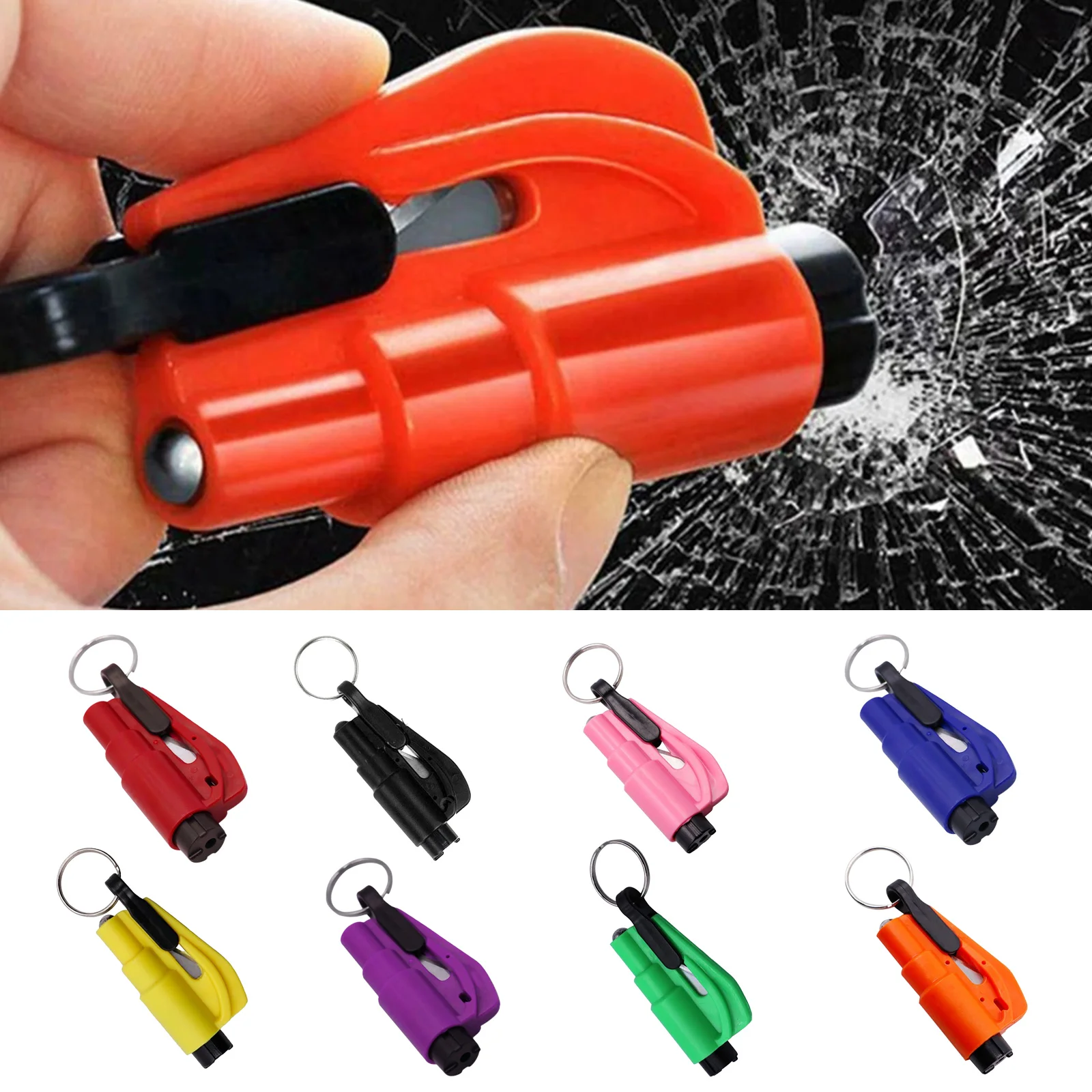 

Car Safety Hammer Spring Type Escape Hammer Window Breaker Punch Seat Belt Cutter Hammer Key Chain Car Emergency Rescue Kit