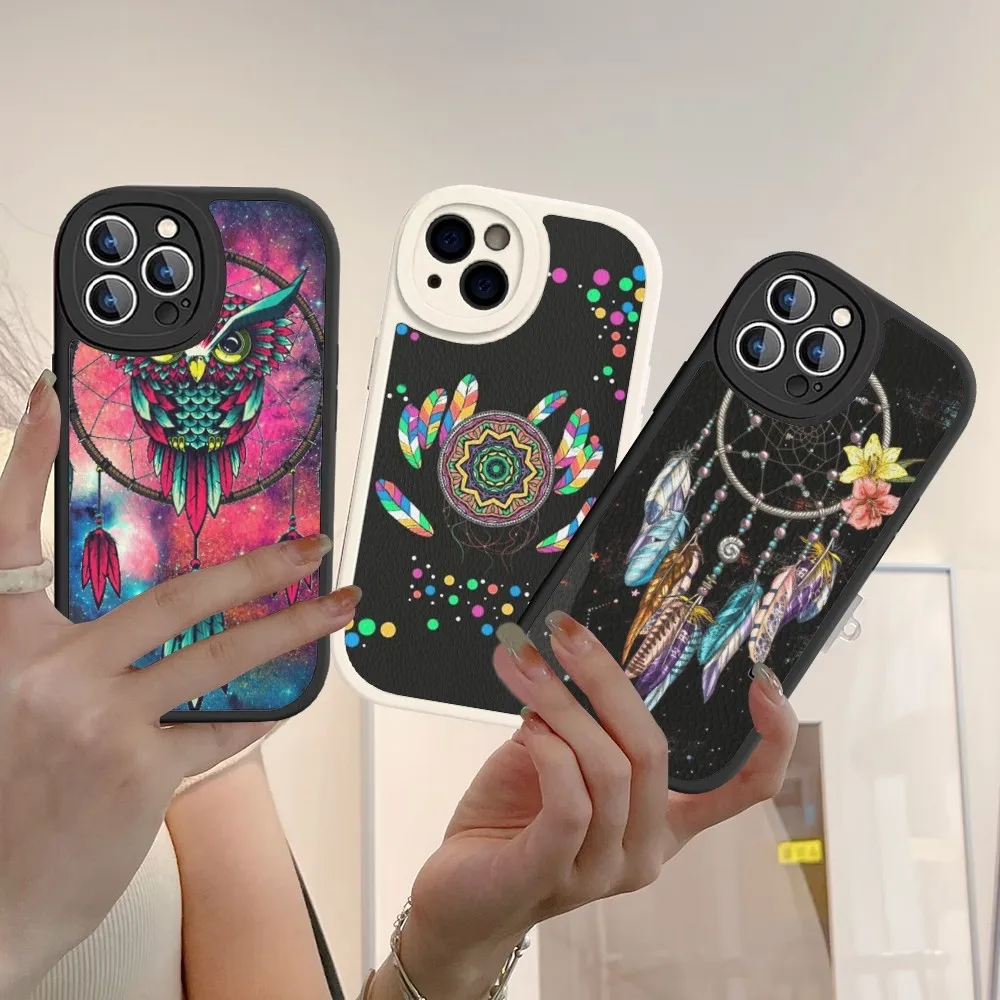 

Retro Feather Dreamcatcher Phone Case Hard Leather For iPhone 14 13 12 Mini 11 14 Pro Max Xs X Xr 7 8 Plus Fundas