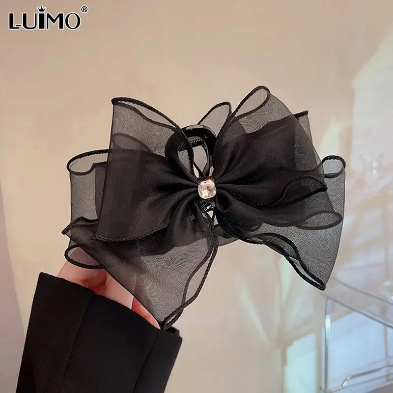 

Fashion Tulle Big Bow Hair Claw Clips for Women Elegant Bowknot Hairpin Ponytail Clip Sweet Headdress Hair Accessories