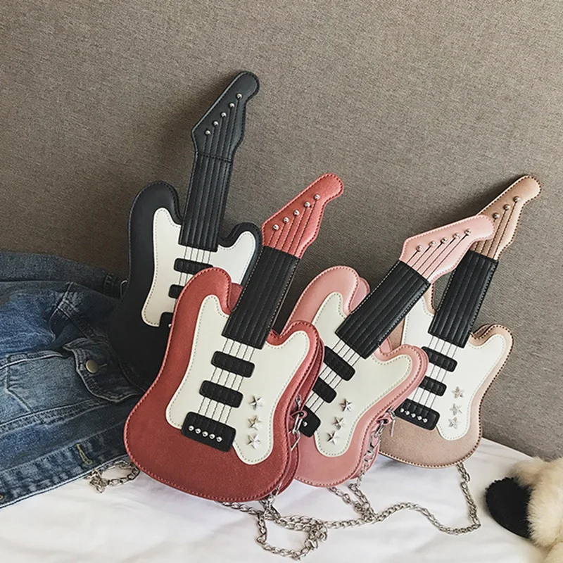 

NEW-Creative Violin Leather Girl Women's Metal Chain Messenger Bag Shoulder Bag Mini Messenger Bag Flip Bag