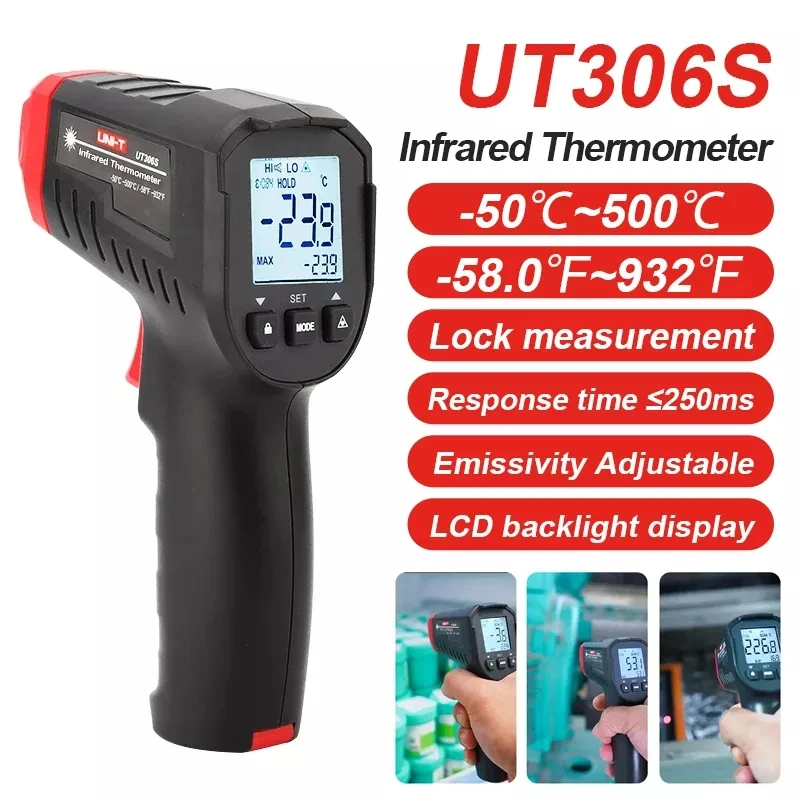 Uni-t Ut306s Ut306c Digital Termômetro Industrial Infravermelho Laser Medidor de Temperatura Arma