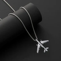 fashion hip hop titanium steel plane pendant necklace men and women simple choker sweater chain punk jewelry accessories gift