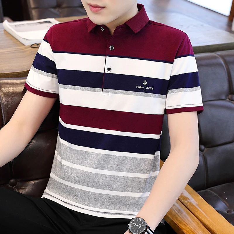 

Hot 2023 Fashion Brand Men Polo T Shirt Cotton Stripe Male Short Sleeve Tops New Casual Comfortable Men Clothing