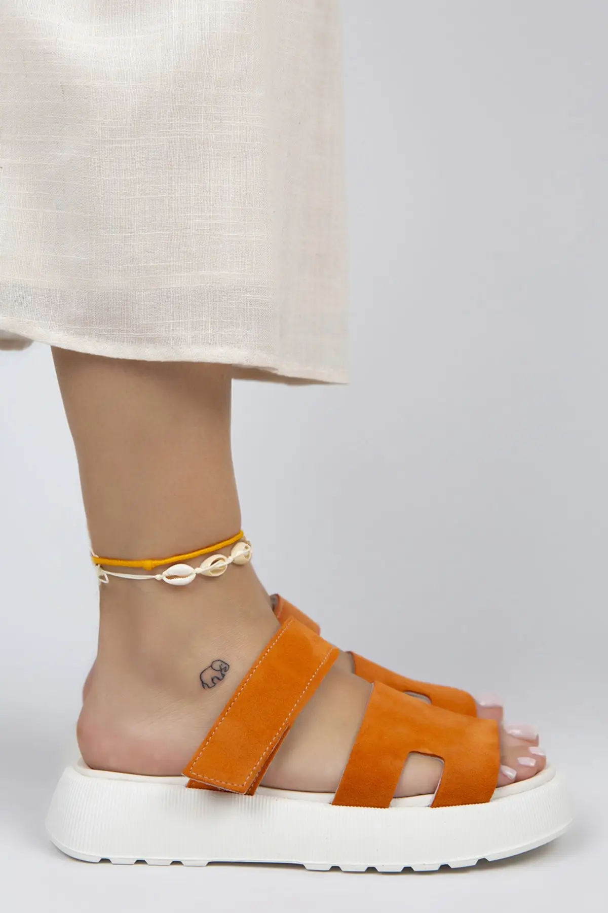 

Ssidwomen genuine leather velcro slippers orange slippers